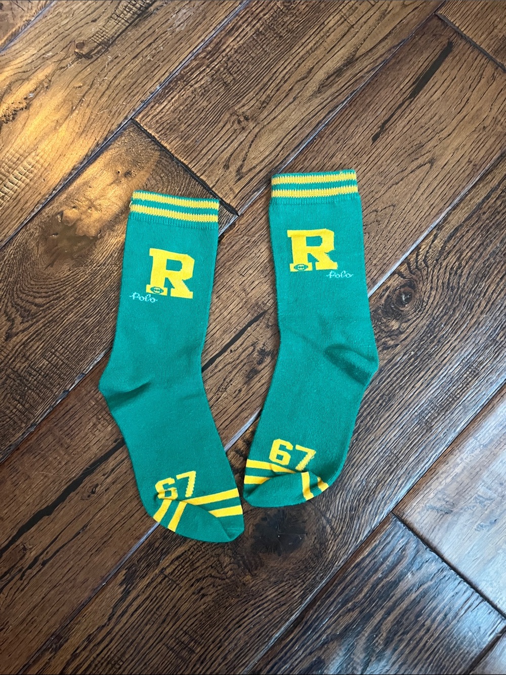 Polo by Ralph Lauren Green and Yellow Crew Socks with 'R' Logo